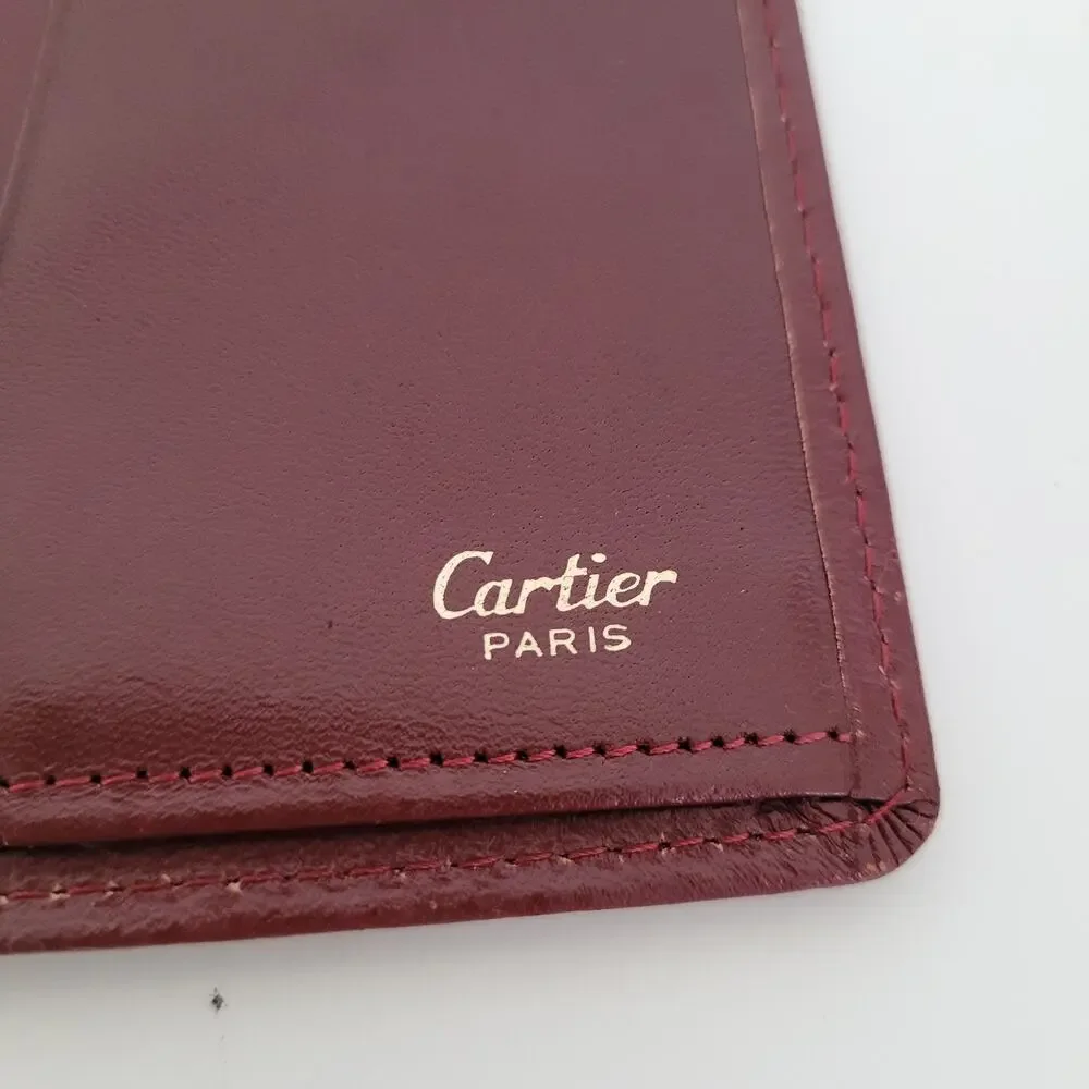Cartier Vintage Bifold‎ Leather Bordeaux Red Wallet Large Credit Card Checkbook